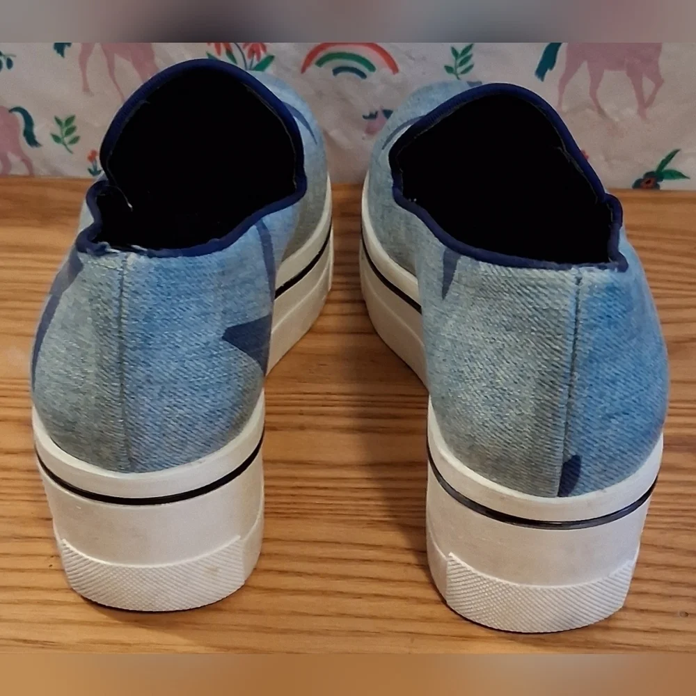 EUC Stella McCartney Binx Blue Denim Platform Boho Casual Prep Sneaker Shoe SZ 5